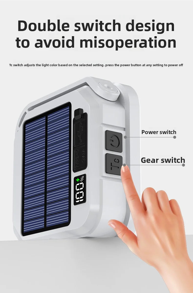 Emergency Lighting Solar Camping Light Portable Outdoor Tent Work SMD Rechargeable LED Hanging Lamp with Digital Power Display