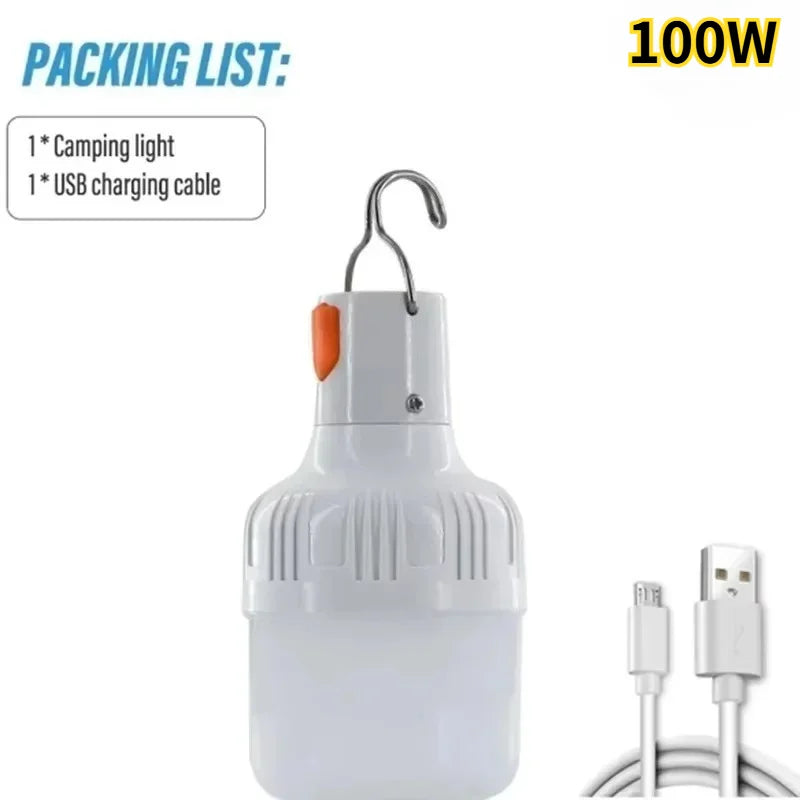Rechargeable Portable Camping Brightness Light Dimmable LED Bulb Waterproof Outdoor Tent Light Emergency Night Light with Hook