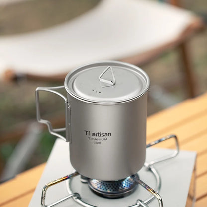 Tiartisan Titanium 750ml Foldable Coffee Mug Tea Cup With Lid Outdoor Camping Hiking Ultralight Portable Hanging Boiling Pot