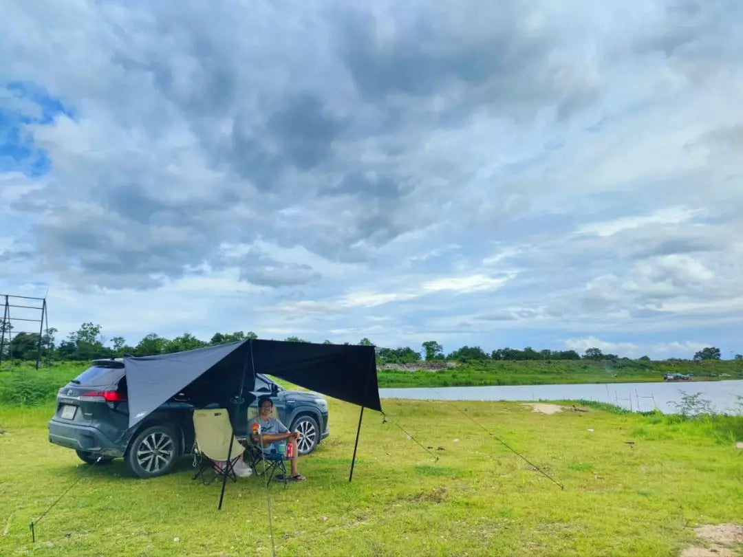 Bat Shape Car Side Awning Black Coating Tarp 2x3 Outdoor Waterproof Camping Black Coated Car Rear Shelter Tent for SUV Van