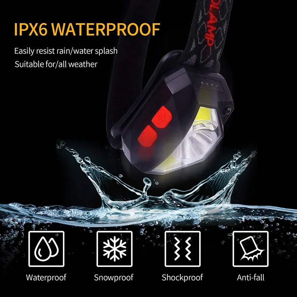 6 Modes Motion Sensor XPE+COB LED Headlamp Flashlight USB Rechargeable Waterproof Camping Head Lamp Running Fishing Headlight
