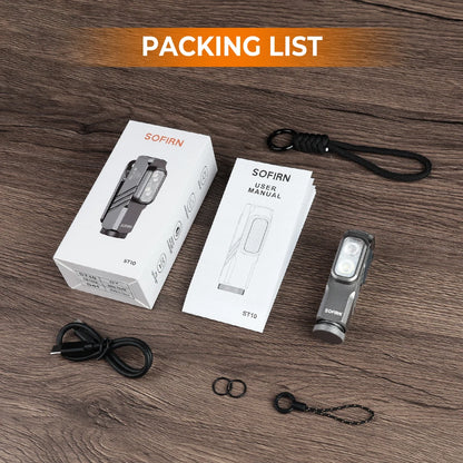 SOFIRN ST10 1000LM EDC Flashlight USB C 14500 Rechargeable with Red Light 660NM Magnetic Tail & Clip Dual Switch Torch
