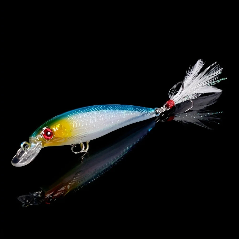 10pcs Larser Minnow Fishing Lures Set Catch Bass Faster with Feather Hook Artificial Bait Crankbait 9cm/7g