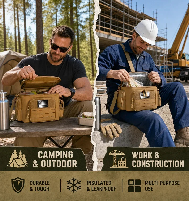 13L Tactical Thermal Cooler Lunch Bag Leakproof Insulated Durable Meal Storage Bag For Men Office Work Daily Commute Camping Picnic Fishing Outdoor Portable Insulated Food Carrier Bag