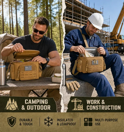 13L Tactical Thermal Cooler Lunch Bag Leakproof Insulated Durable Meal Storage Bag For Men Office Work Daily Commute Camping Picnic Fishing Outdoor Portable Insulated Food Carrier Bag