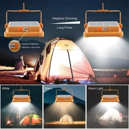 Portable Solar Flood Light LED Lantern Rechargeable Camping Lamp USB Charging Power Bank IP66 Waterproof Outdoor Tent Light