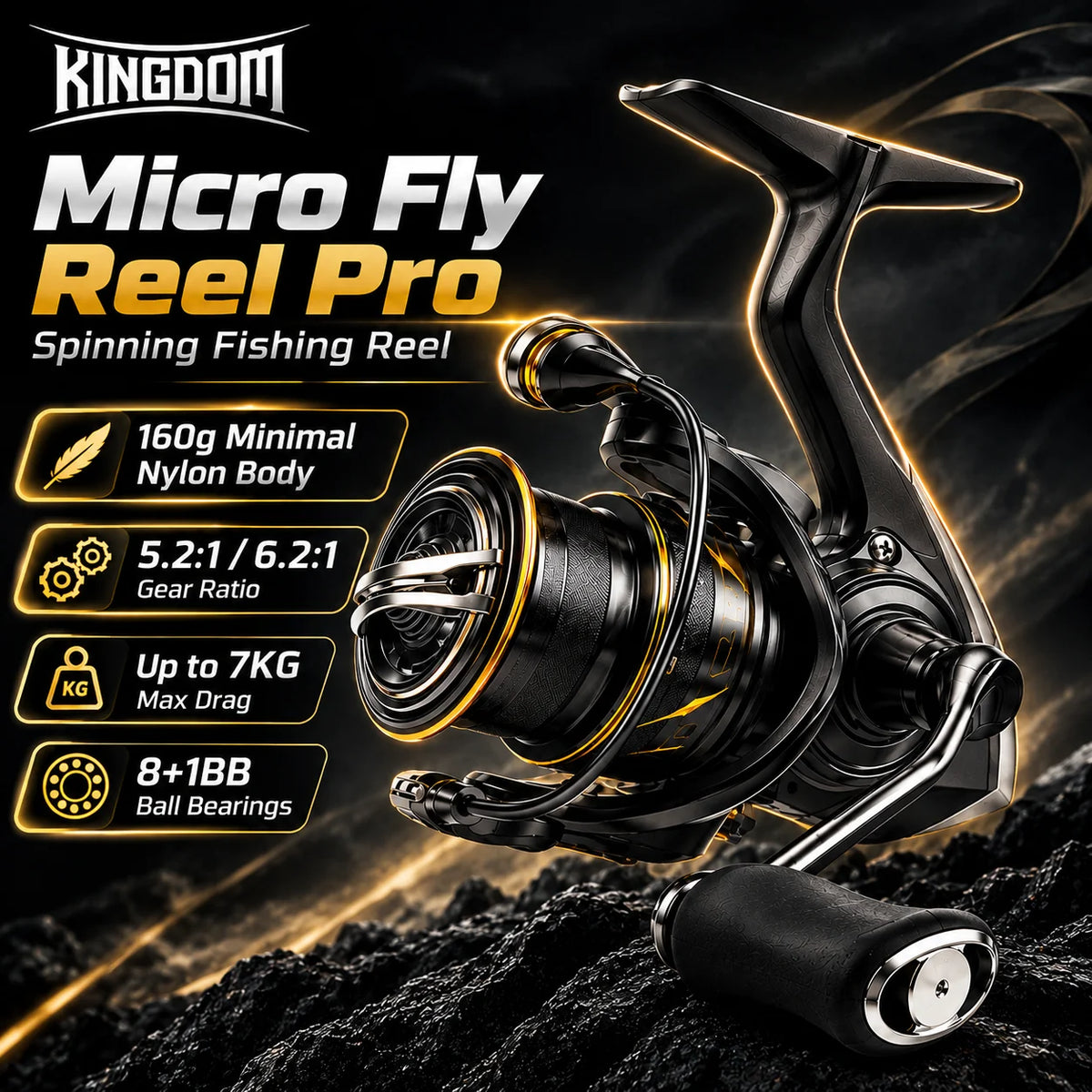 Kingdom Micro Fly Pro Spinning Fishing Reel 800-3000 Ultra Light 8+1 BB 7KG Max Drag 5.2:1/6.2:1 Gear Ratio Freshwater Saltwater