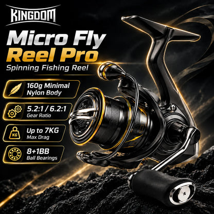 Kingdom Micro Fly Pro Spinning Fishing Reel 800-3000 Ultra Light 8+1 BB 7KG Max Drag 5.2:1/6.2:1 Gear Ratio Freshwater Saltwater