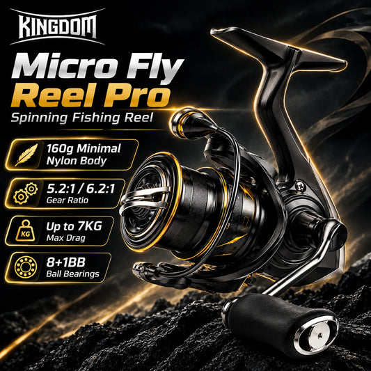 Kingdom Micro Fly Pro Spinning Fishing Reel 800-3000 Ultra Light 8+1 BB 7KG Max Drag 5.2:1/6.2:1 Gear Ratio Freshwater Saltwater