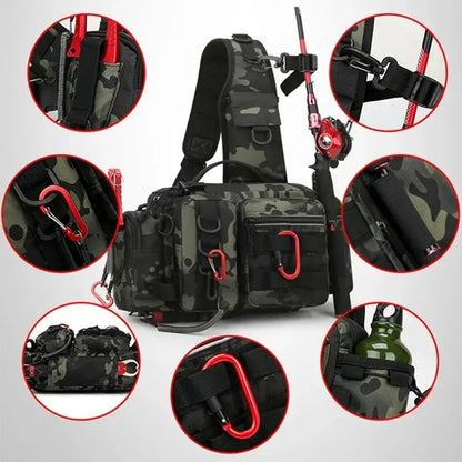 Fishing Tackle Sling Backpack with Rod Holder