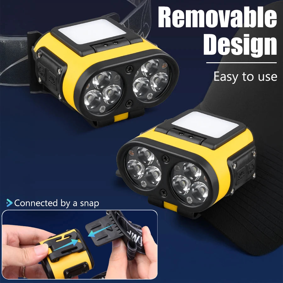 LED Headlamp Smart Sensor Cap Clip Light TPYE-C Rechargeable Flashlight  With Power Display Riding Fishing Camping Outdoor Torch