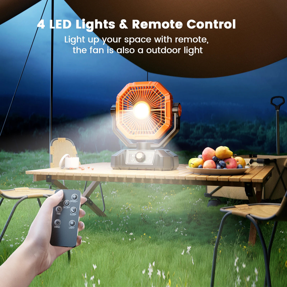 20000mAh Camping Fan with LED Lantern – 8-Speed, Remote