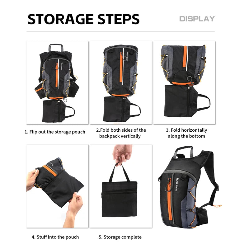 WEST BIKING 10L Cycling Backpack Lightweight Outdoor Sports Running Hiking Climbing Hydration Bag Waterproof Flodable Travel Bag