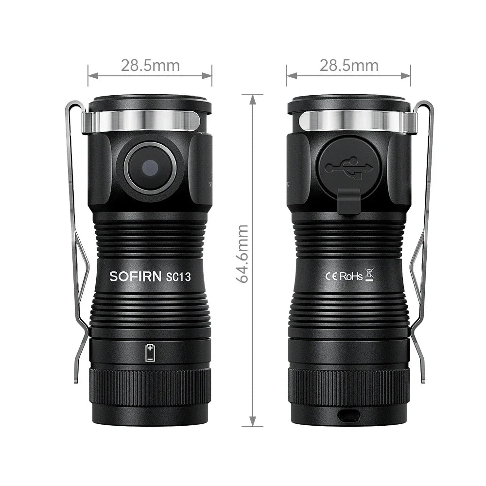 Sofirn Mini SC13 SST40 LED 1300lm Tactical 18350 Rechargeable Flashlight 6000K Keychain Light with Magnetic