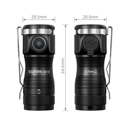 Sofirn Mini SC13 SST40 LED 1300lm Tactical 18350 Rechargeable Flashlight 6000K Keychain Light with Magnetic