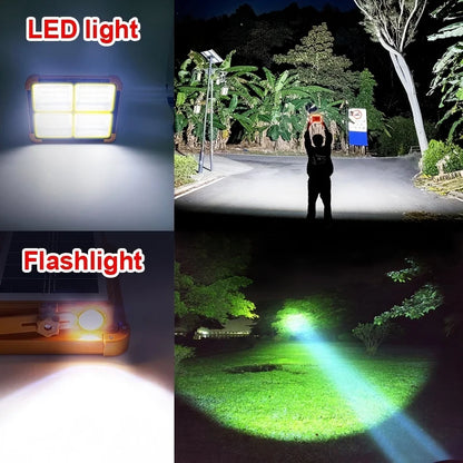 Portable Solar Flood Light LED Lantern Rechargeable Camping Lamp USB Charging Power Bank IP66 Waterproof Outdoor Tent Light