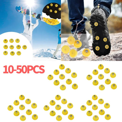 10-50PCS Outdoor Teeth Nail  Ice Snow Crampons Spike Winter Anti-slip Shoe Cover Climbing Fishing Travel Kit