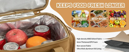 18L Insulated Lunch Bag Tactical Cooler Box for Men Women Expandable Leakproof Thermal Lunch Box Work Office Adults Reusable Large Capacity Meal Prep Bag Heavy Duty Camping Picnic Outdoor Travel School Commuter Construction W