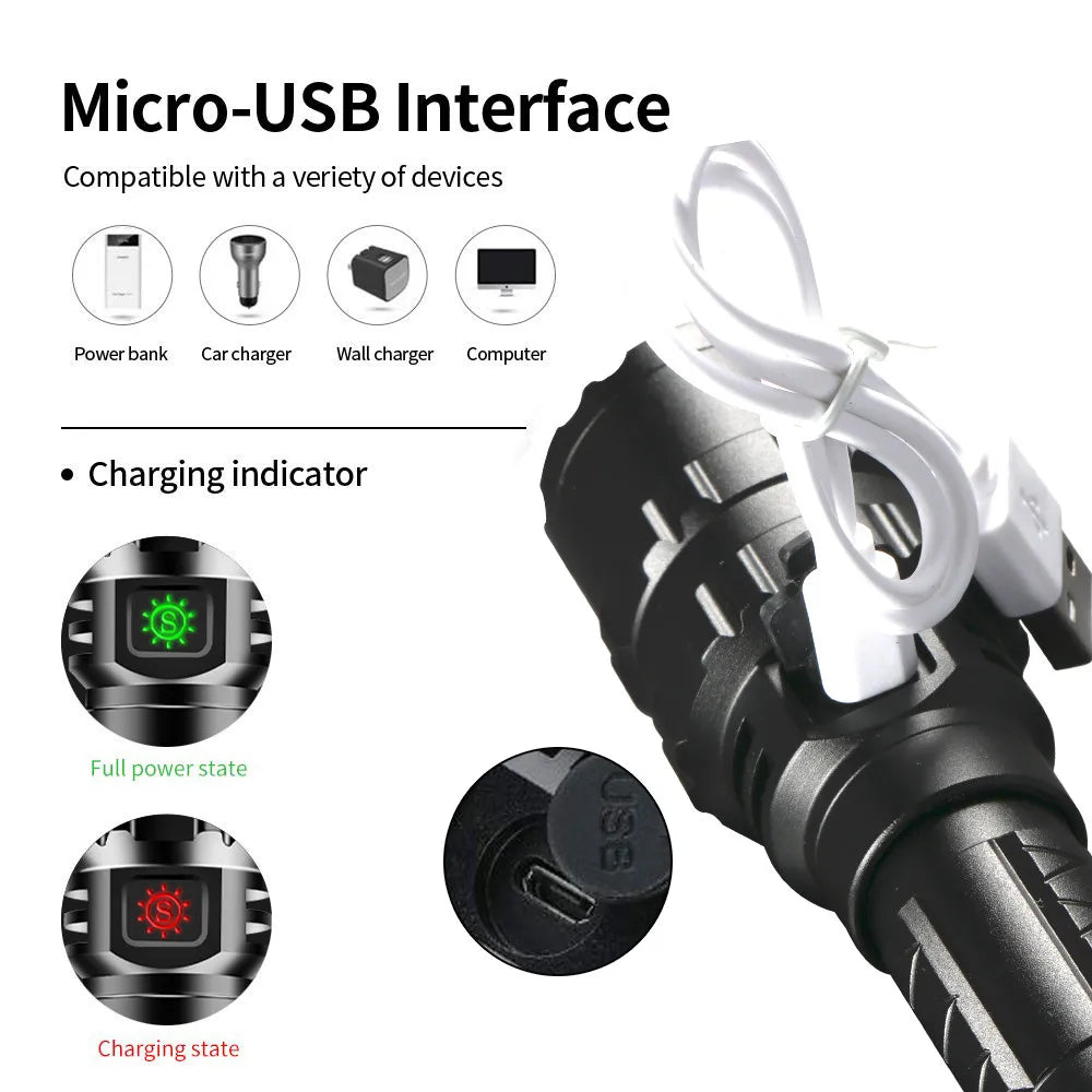 Professional Hunting Tactics Night Reconnaissance LED Flashlight L2 Lamp Beads Waterproof Rechargeable Outdoor Portable Torch