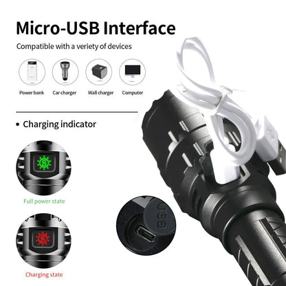 Professional Hunting Tactics Night Reconnaissance LED Flashlight L2 Lamp Beads Waterproof Rechargeable Outdoor Portable Torch