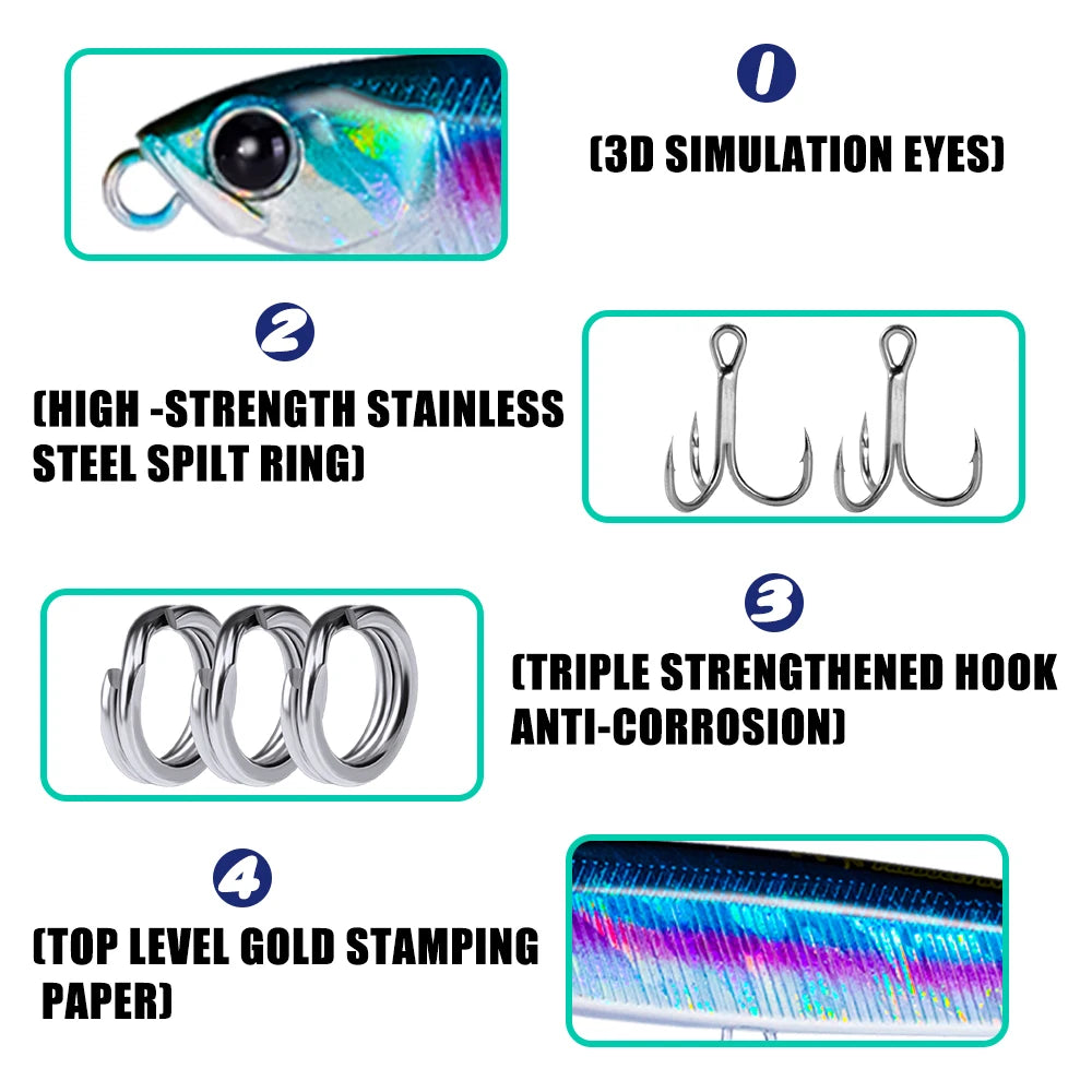 Fishing Lure 4pcs/set Pencil Sinking 10cm 24g Bass Fishing Tackle Saltwater Lures Fish Bait Trolling LureFishing Accessories