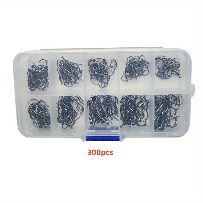 Carbon Steel Fishing Hook Assortment (300/500 Pack)