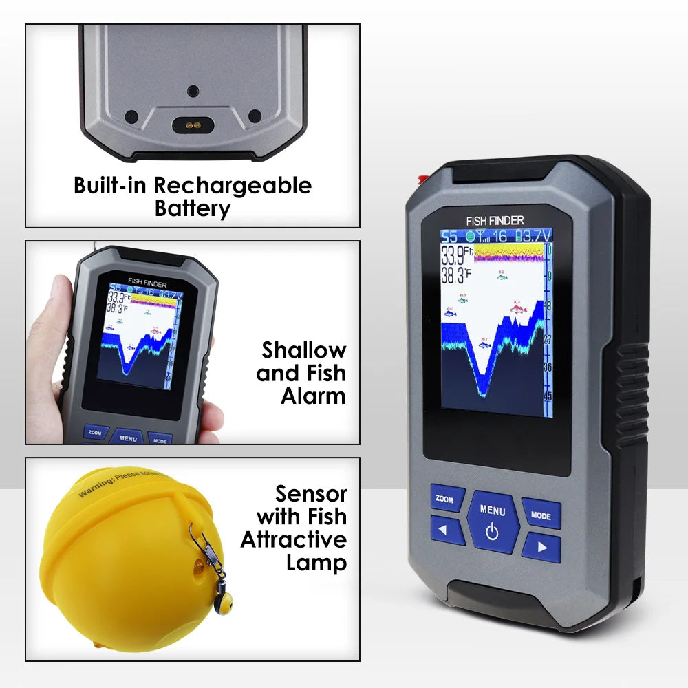 Wireless Sonar Fish Finder with Large LCD & Fish Alarm