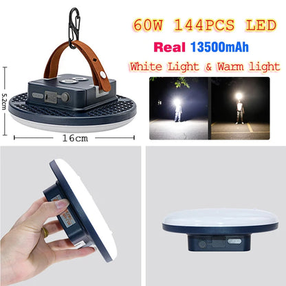13500maH 60W Rechargeable LED Camping Lantern with Magnet Strong Light Portable Flashlights Tent Lights Work Repair Lighting