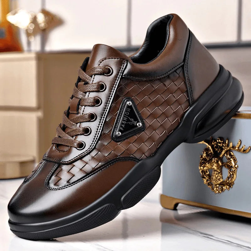 Men’s Casual Leather Sneakers – Wear-Resistant, Breathable Outdoor Training & Trekking Shoes
