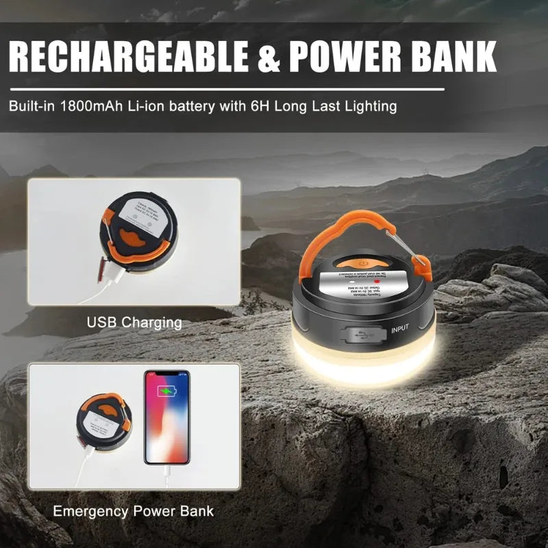 High Power Camping Lantern Tents Lamp 1200mah USB Rechargeable Portable Camping Lights Outdoor Hiking Night Hanging Lamp