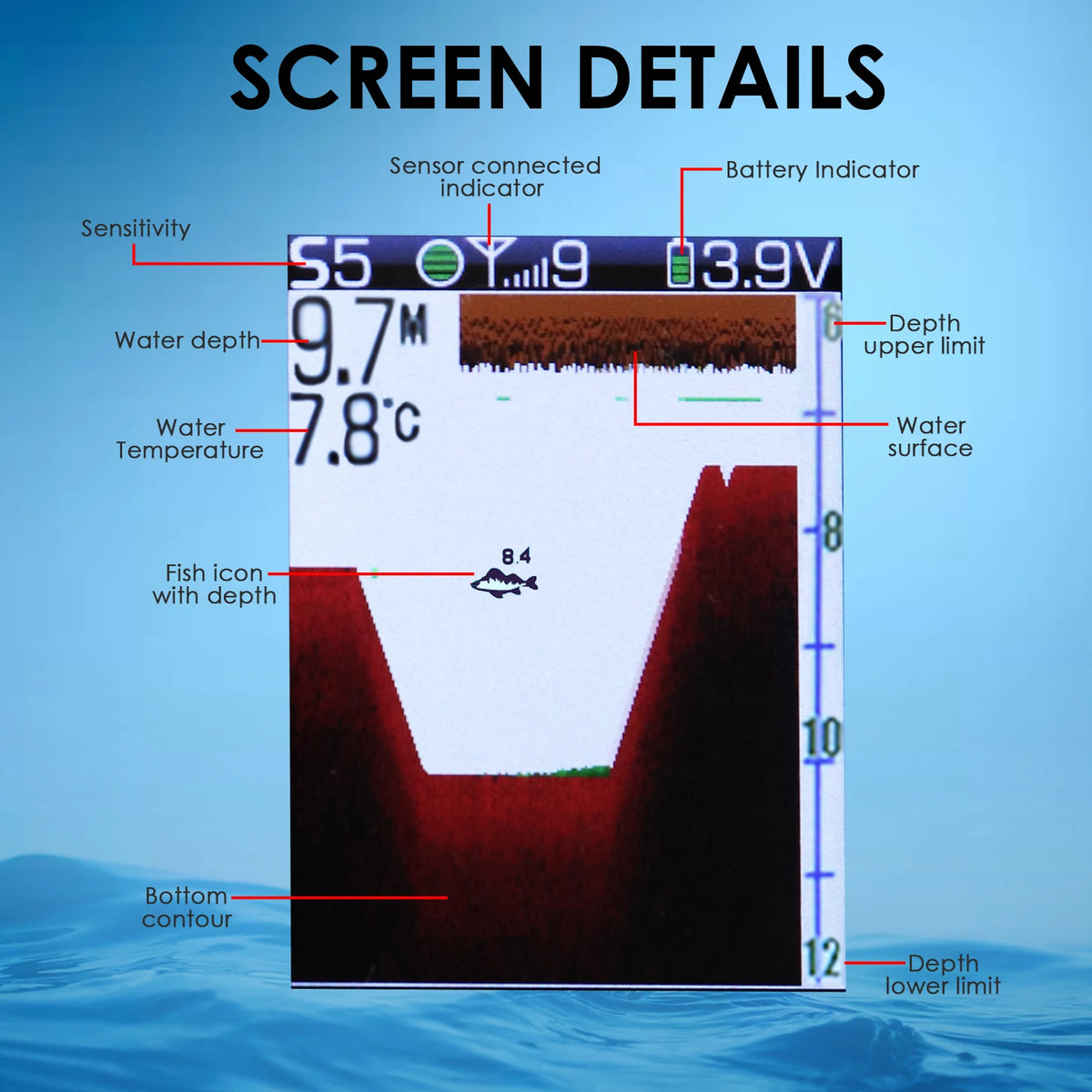 Wireless Sonar Fish Finder with Large LCD & Fish Alarm