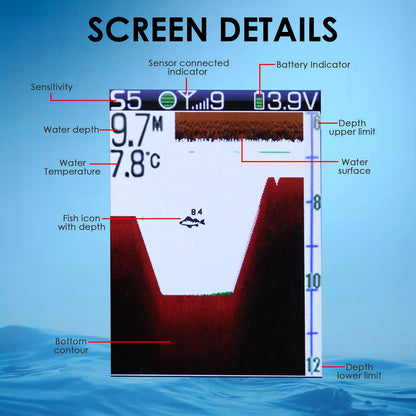 Wireless Sonar Fish Finder with Large LCD & Fish Alarm