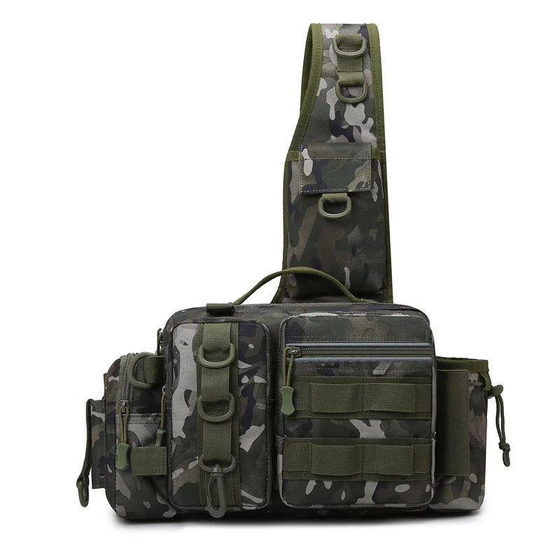 Fishing Tackle Sling Backpack with Rod Holder