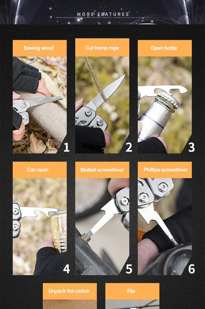 Multi-tool Pliers Outdoor Combination Knife Pliers Stainless Steel Folding Portable Multi-purpose Camping Survival Pliers Tools