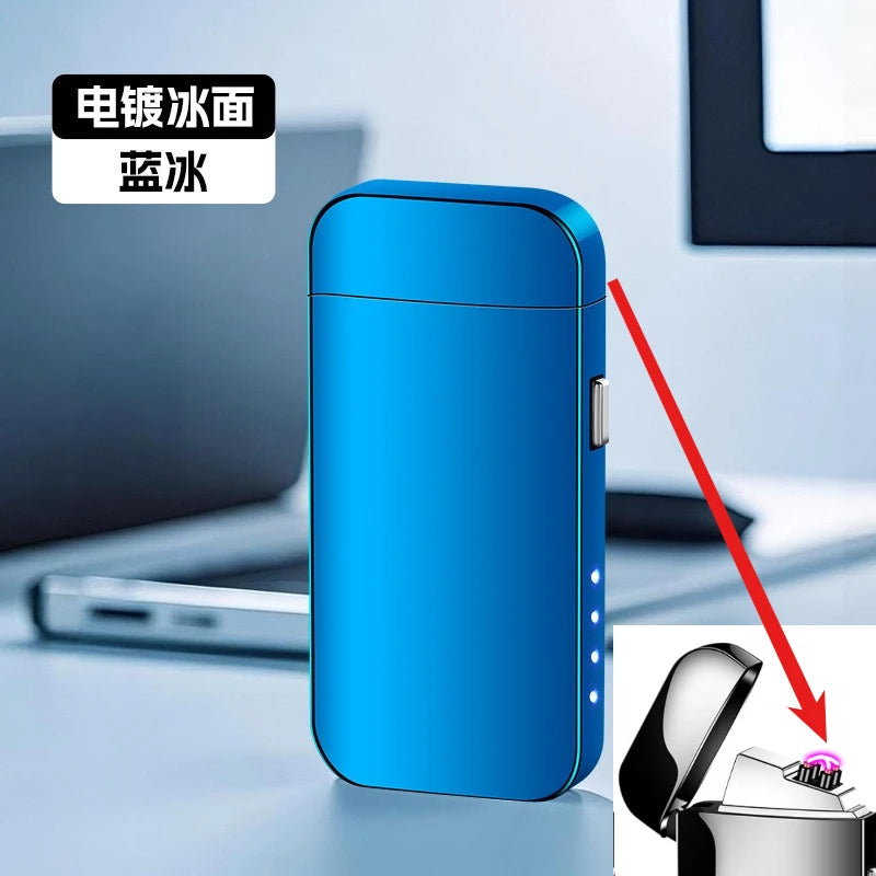 Electric Windproof Metal Lighter Double Arc Flameless Plasma Rechargeable USB Lighter LED Power Display Touch Sensor Lighters