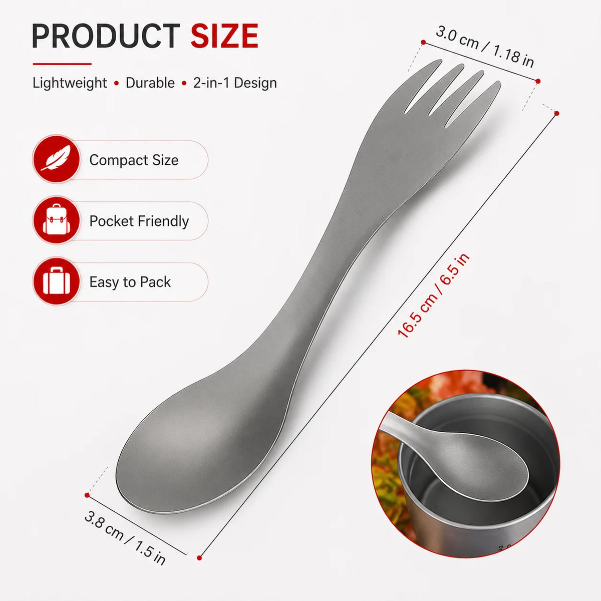 PINMOAP 1/2PCS Outdoor Titanium Spork 2 In 1 Spoon Fork Camping Utensils Lightweight Portable Tableware For Hiking Picnic Travel