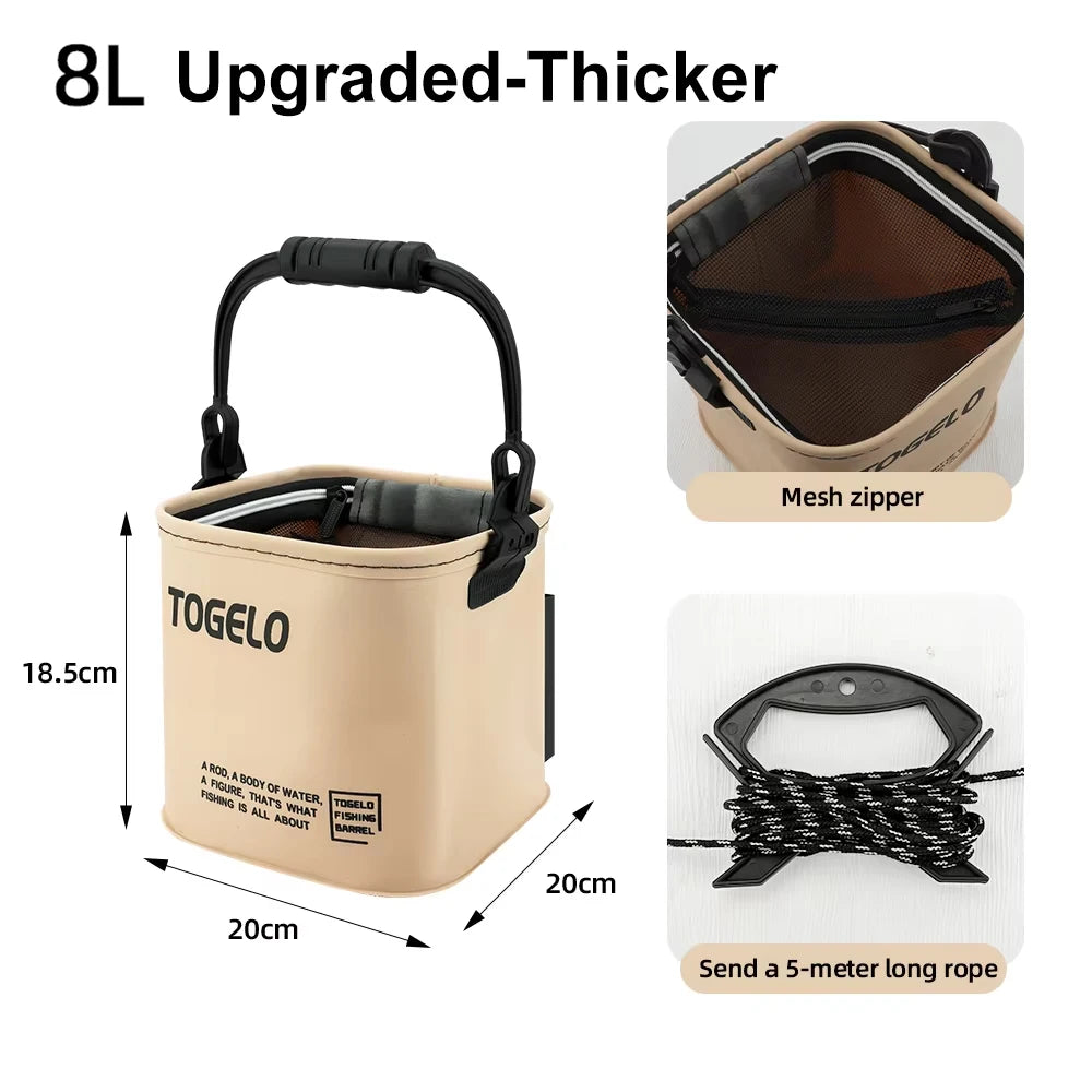 Foldable Live Fish Bucket with Rope
