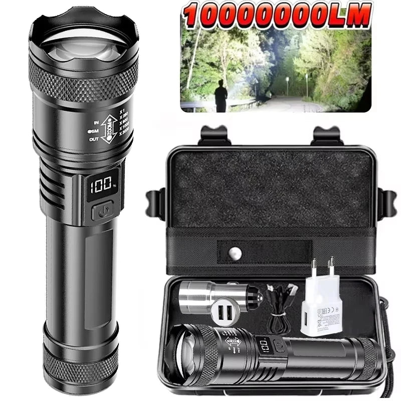 LED Flashlight Rechargeable Torch High Power Strong Light Flashlight Long Range Tactical Zoom Lamp Outdoor Camping Lantern