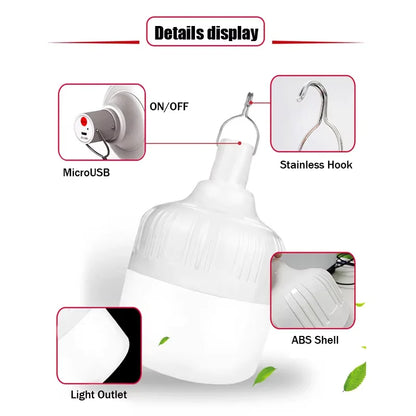 1-8pcs Portable Outdoor Camping Lights USB Rechargeable Lamp LED Emergency Bulb Hook High Power Tents Lantern Night Lights Bulb