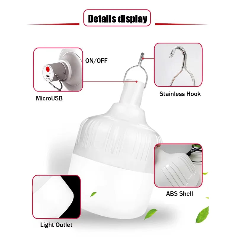 1-8pcs Portable Outdoor Camping Lights USB Rechargeable Lamp LED Emergency Bulb Hook High Power Tents Lantern Night Lights Bulb