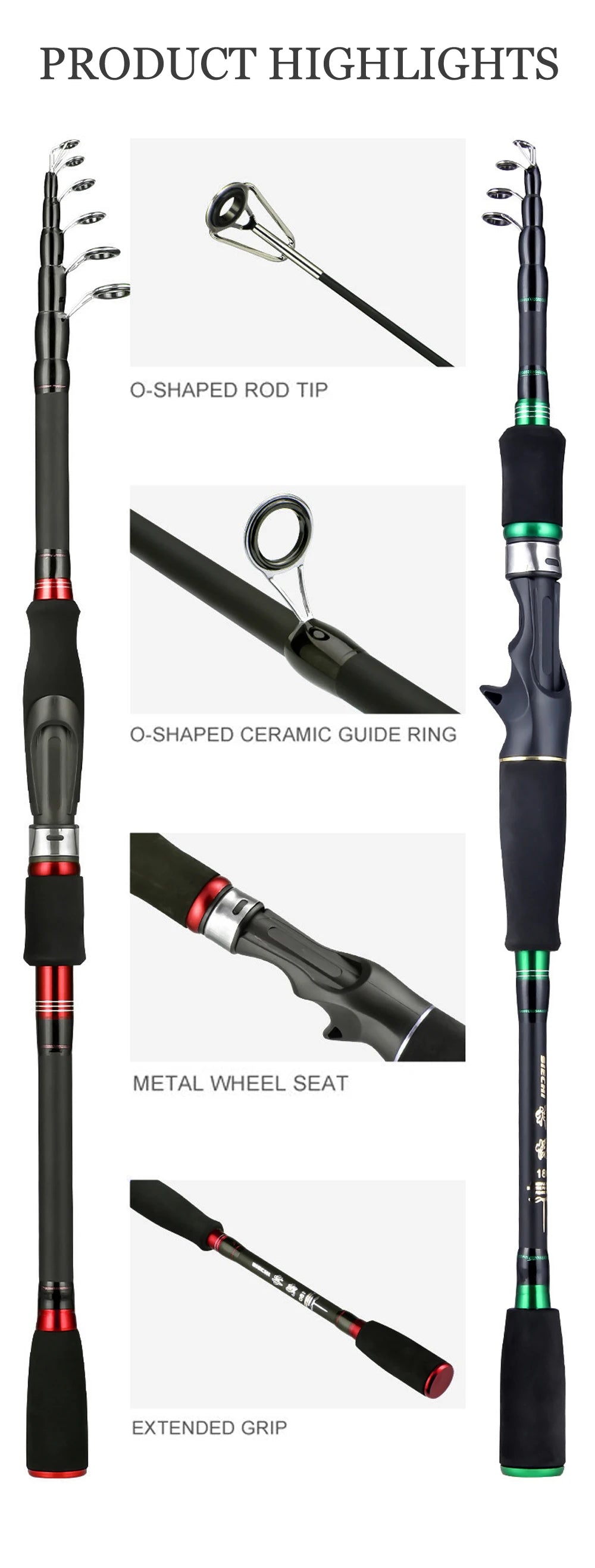SIECHI Telescopic Lure Rod with Wooden Handle