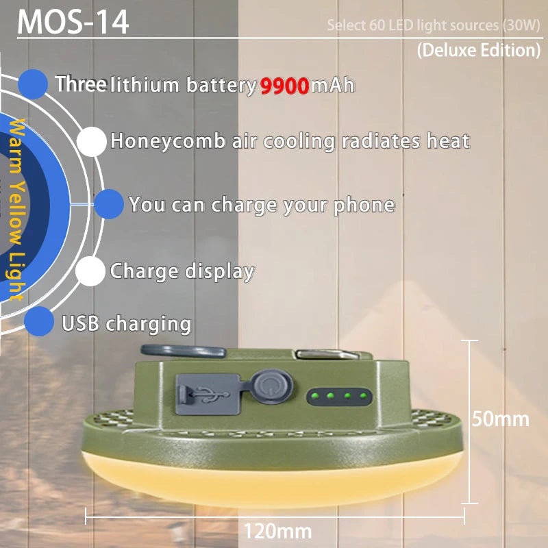 MOSLIGHTING 9900maH LED Outdoor Camping Light Rechargeable Tent Light High Power Strong Light Flashlight IP66 Waterproof Fishing