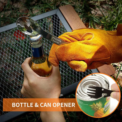 PSKOOK 5-in-1 Utility Tactical Spork, Stainless Steel Spoon & Bottle Opener, Fork & Knife, Can Opener Combo Camping Utensil