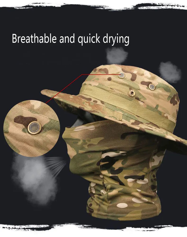 Women Men Hiking Fishing Boonie Hat Outdoor Sport Sun UV Protection Neck Face Camouflage Adjustable Bucket Caps and Mask