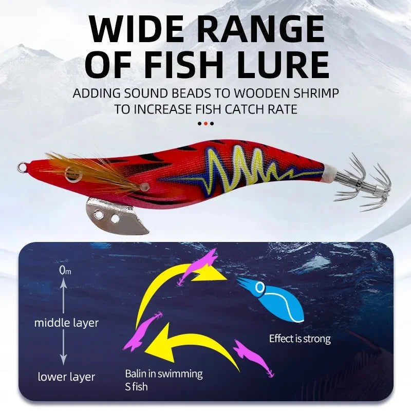 ShareShark 5Pcs/Set Luminous Squid Jig Hooks, 13.2cm 20g 3.5oz #   Shrimp Fishing Lures, Artificial Hard Prawn Bait for Fishing