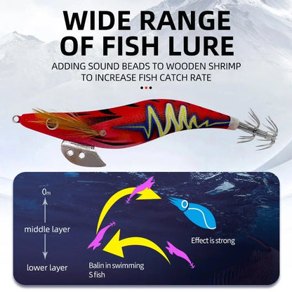 ShareShark 5Pcs/Set Luminous Squid Jig Hooks, 13.2cm 20g 3.5oz #   Shrimp Fishing Lures, Artificial Hard Prawn Bait for Fishing