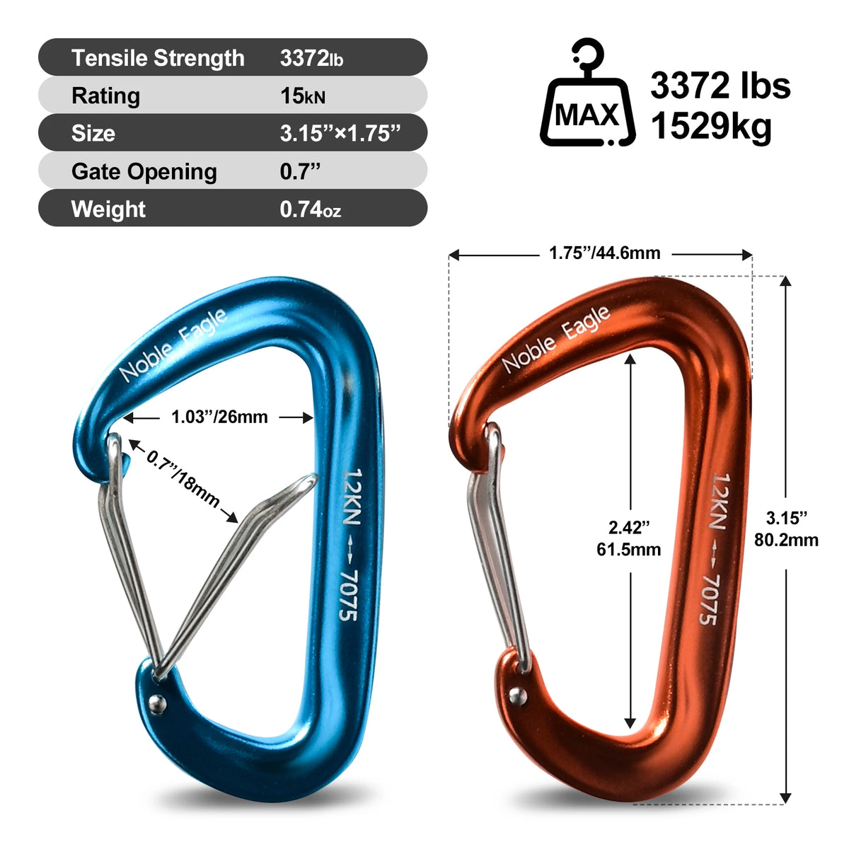 6PCS 12kN Aluminum D Ring Carabiners Heavy Duty Hook Lightweight Outdoor Camping Hiking Clips Buckle Set for Backpack Gear