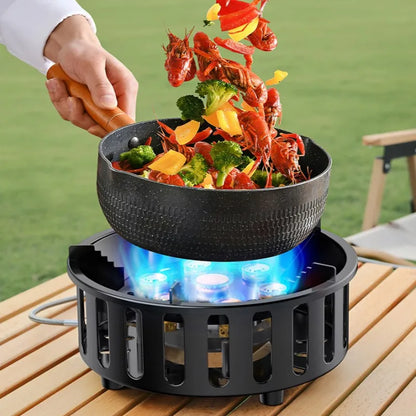 High-Power 7-Core 21000W Portable Camping Stove Windproof Outdoor Gas Burner with Electronic Ignition for Strong Fire Cooking