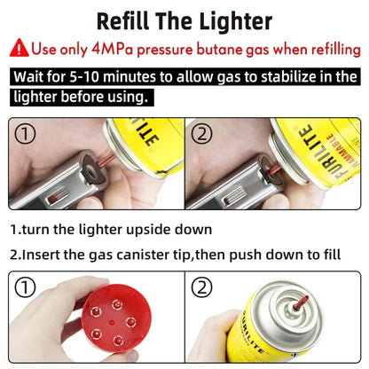 1800°High Temperature Spray Gun Butane Gas Lighter Metal Outdoor Windproof Blue Powerful Flame Torch Jet Lighter Welding Tool