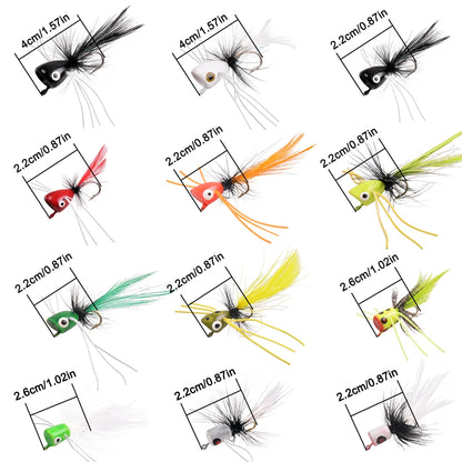 Foam Popper Flies for Bass and Bluegill (12 or 36 Pack)